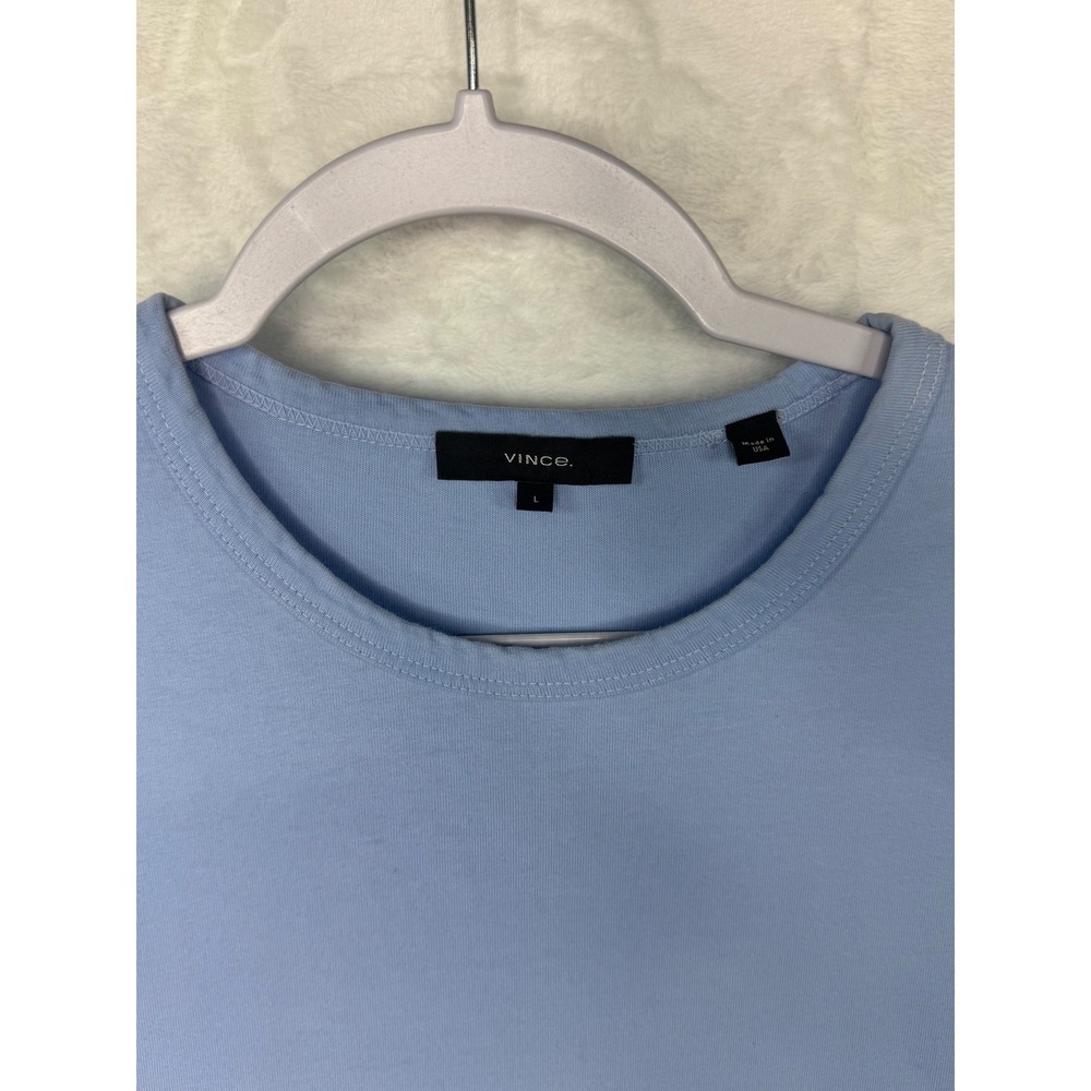 Vince Mens Crew Neck Short Sleeve T Shirt Light Blue Size L Cotton Made in USA - Picture 2 of 5